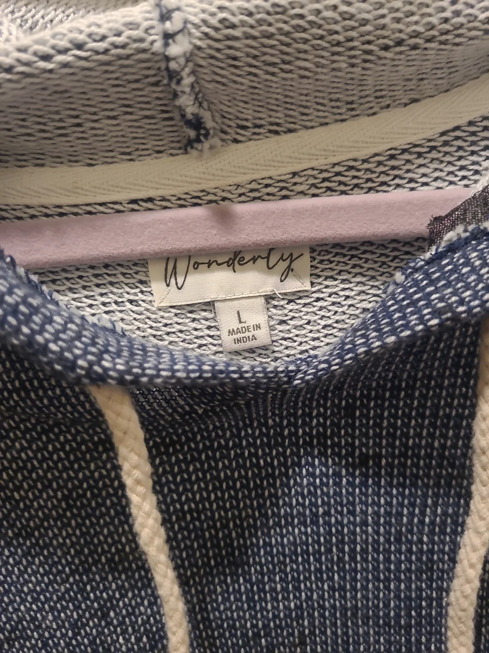 Wonderly Womens Large Slub Sleeveless Terry Hoodie Blue Kangaroo Pocket - Picture 3 of 10